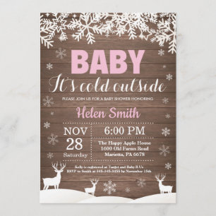 Invitation Bébé son froid Deer Winter Girl Baby shower