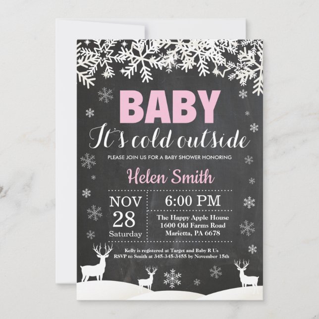 Invitation Bébé son froid Deer Winter Girl Baby shower (Devant)