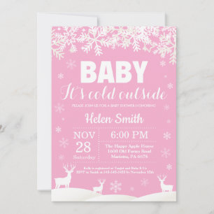 Invitation Bébé son froid Deer Winter Girl Baby shower