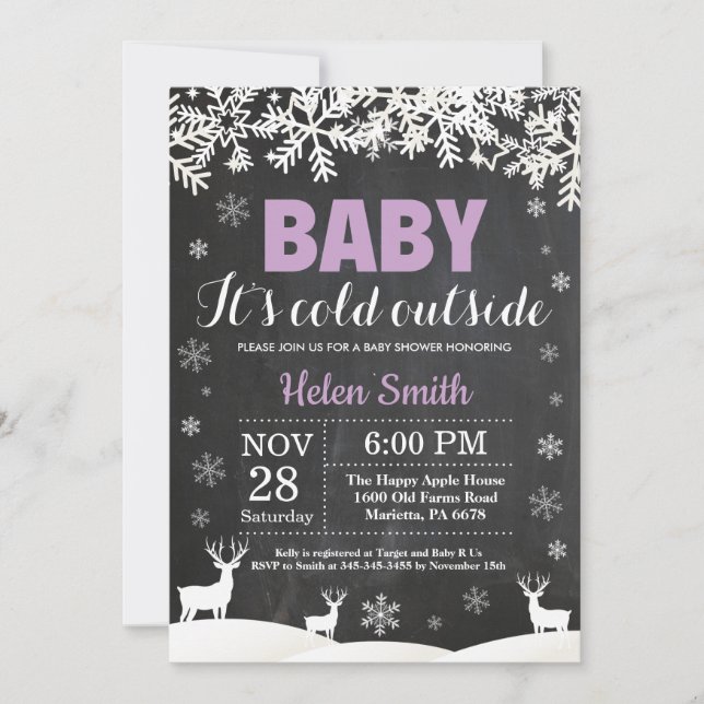 Invitation Bébé son froid Deer Winter Girl Baby shower (Devant)