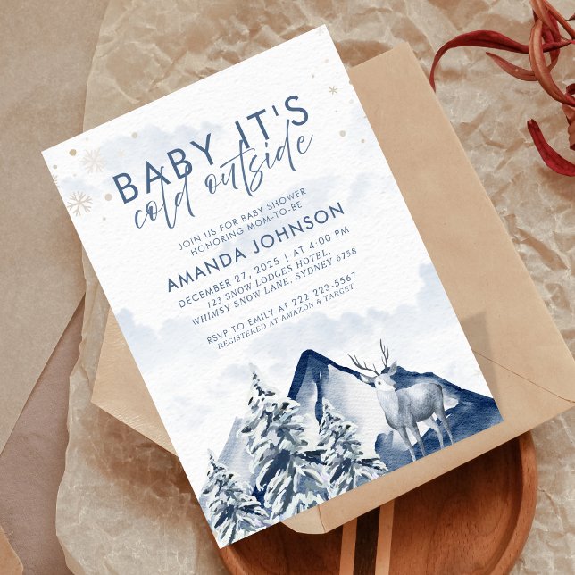 Invitation Bébé son froid dehors Baby shower À feuillage pers (Créateur téléchargé)