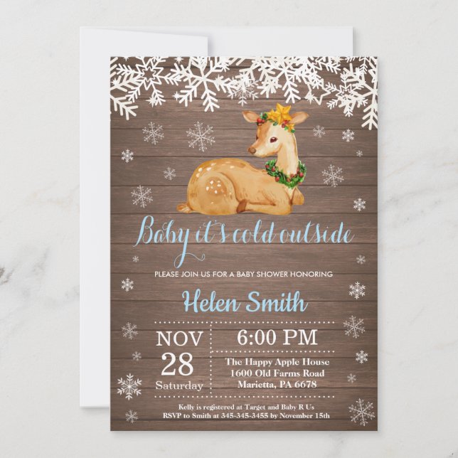 Invitation Bébé son froid dehors Baby shower de cerfs d'hiver (Devant)