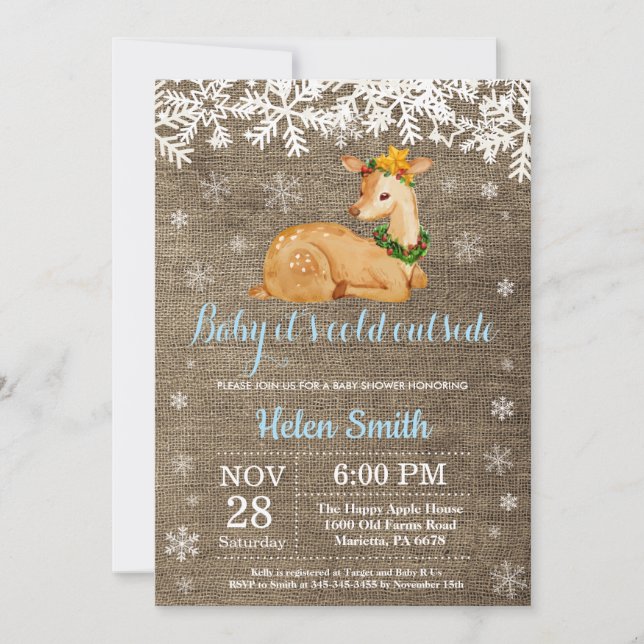 Invitation Bébé son froid dehors Baby shower de cerfs d'hiver (Devant)
