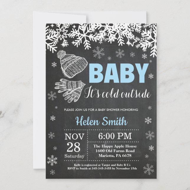 Invitation Bébé son froid dehors Baby shower de garçon d'hive (Devant)
