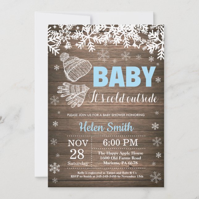 Invitation Bébé son froid dehors Baby shower de garçon d'hive (Devant)