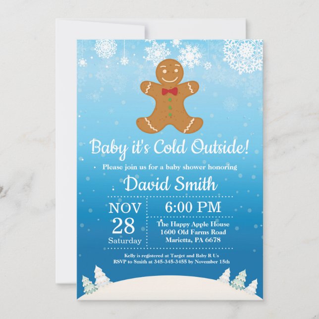 Invitation Bébé son froid dehors Baby shower de garçon d'hive (Devant)