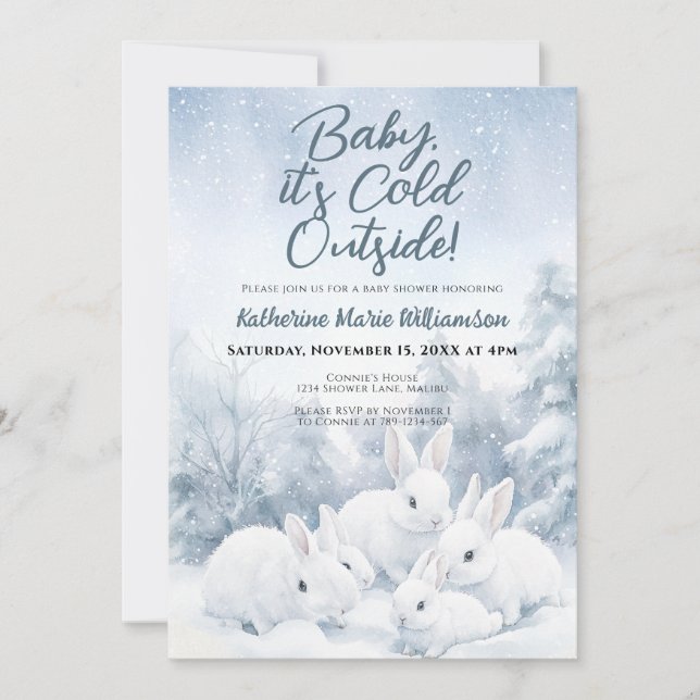 Invitation Bébé son froid dehors Baby shower de lapins d'hive (Devant)