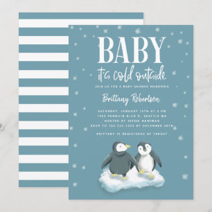 Invitation Bébé son froid dehors Baby shower de pingouins ble