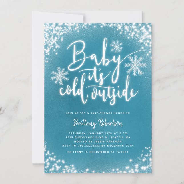 Invitation Bébé son froid dehors Baby shower d'hiver bleu (Devant)