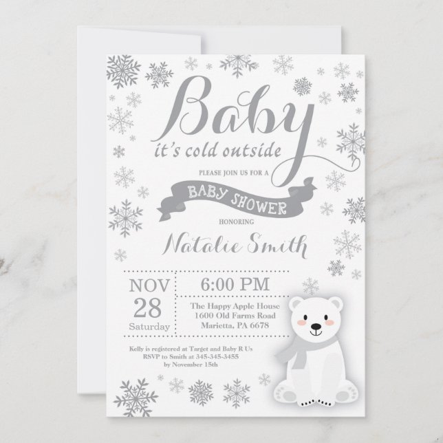 Invitation Bébé son froid dehors Baby shower d'hiver gris (Devant)