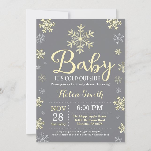 Invitation Bébé son froid dehors Baby shower d'hiver Jaune (Devant)