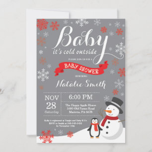 Invitation Bébé son froid dehors Baby shower d'hiver rouge