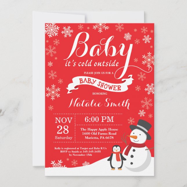 Invitation Bébé son froid dehors Baby shower d'hiver rouge (Devant)