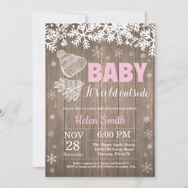 Invitation Bébé son froid dehors Baby shower fille hiver (Devant)