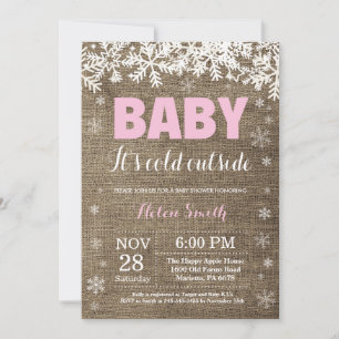 Invitation Bébé son froid dehors Baby shower fille hiver