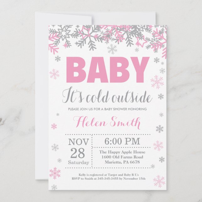 Invitation Bébé son froid dehors Baby shower fille hiver (Devant)