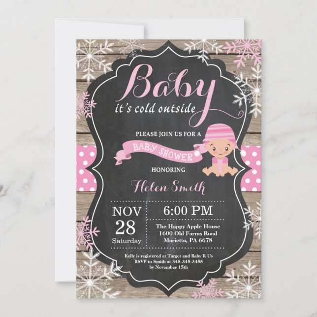 Invitation Bébé son froid dehors Baby shower fille rose (Devant)