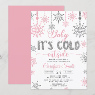 Invitation Bébé son froid dehors Baby shower fille rose