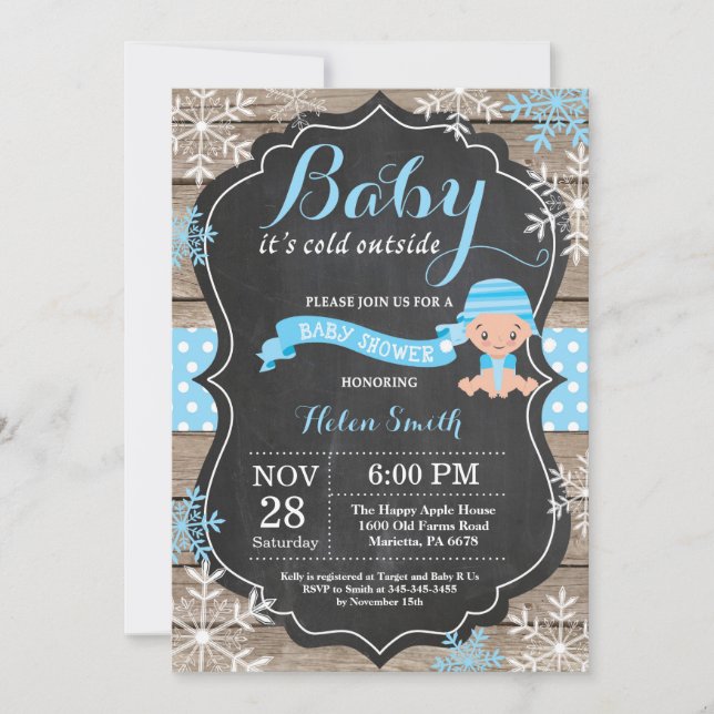 Invitation Bébé son froid dehors Baby shower garçon bleu (Devant)