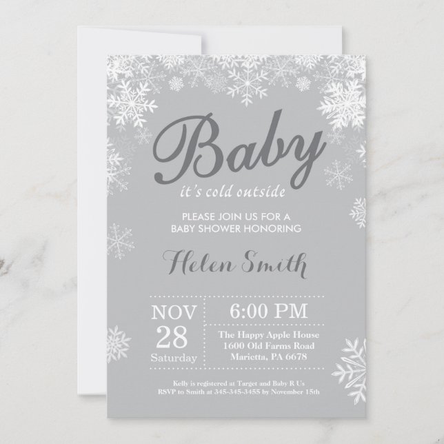 Invitation Bébé son froid dehors Baby shower gris hiver (Devant)