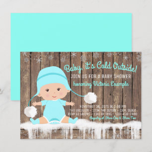 Invitation Bébé son froid dehors Baby shower Turquoise bleu