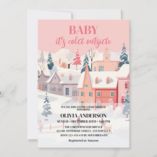 Invitation Bébé son froid dehors fille baby shower d'hiver (Devant)