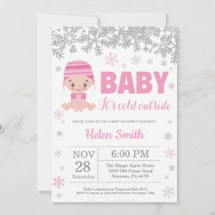 Invitation Bébé son froid dehors Hiver Baby shower fille rose