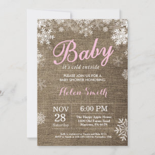 Invitation Bébé son froid dehors Hiver Baby shower fille rose