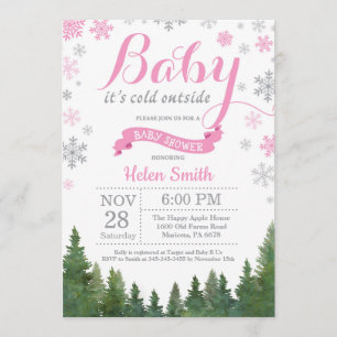 Invitation Bébé son froid dehors Hiver Baby shower fille rose