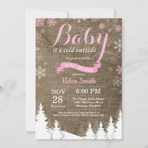 Invitation Bébé son froid dehors Hiver Baby shower fille rose