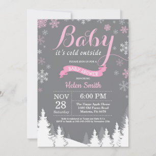 Invitation Bébé son froid dehors Hiver Baby shower fille rose