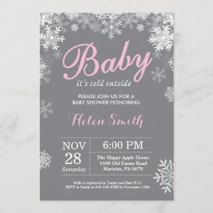 Invitation Bébé son froid dehors Hiver Baby shower fille rose