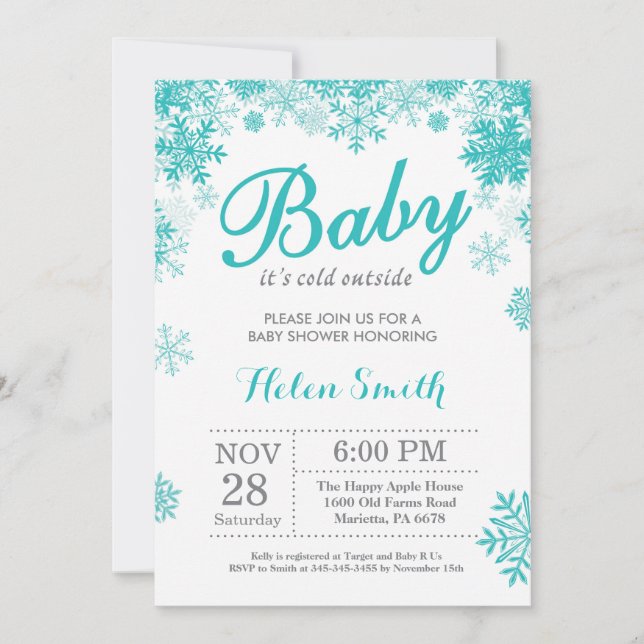 Invitation Bébé son froid dehors Hiver Baby shower pourpre (Devant)