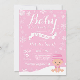 Invitation Bébé son froid dehors hiver fille Baby shower rose