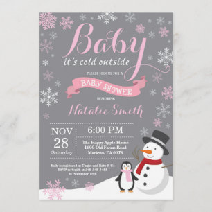 Invitation Bébé son froid dehors hiver fille Baby shower rose
