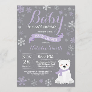 Invitation Bébé son froid dehors hiver fille Baby shower rose