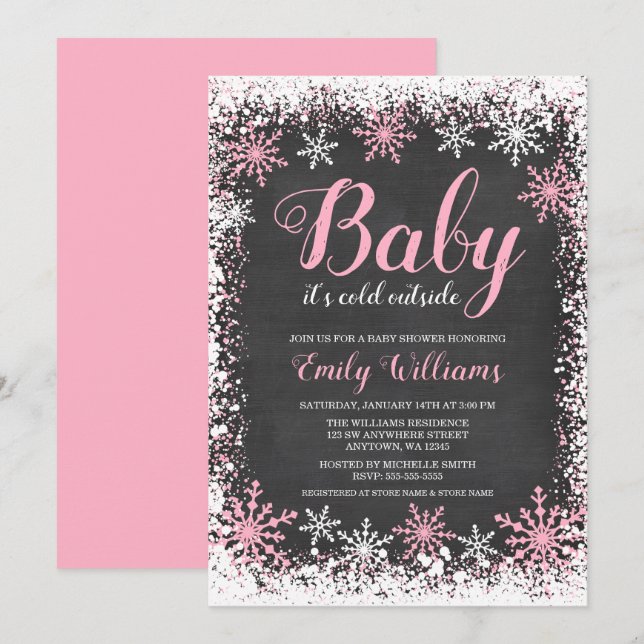 Invitation Bébé son froid dehors neige hiver Baby shower fill (Devant / Derrière)