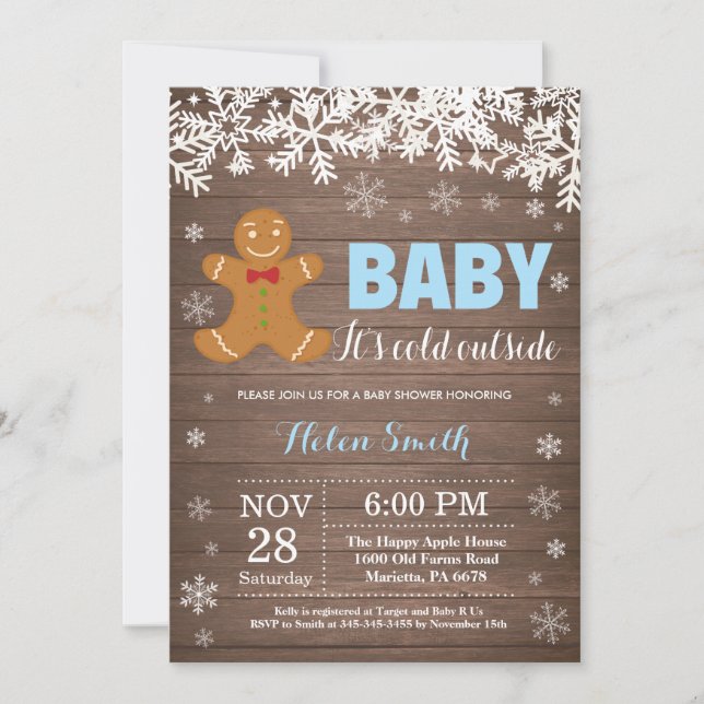 Invitation Bébé son froid dehors pain d'épices Baby shower ho (Devant)