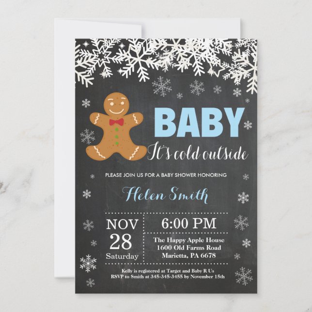 Invitation Bébé son froid dehors pain d'épices Baby shower ho (Devant)