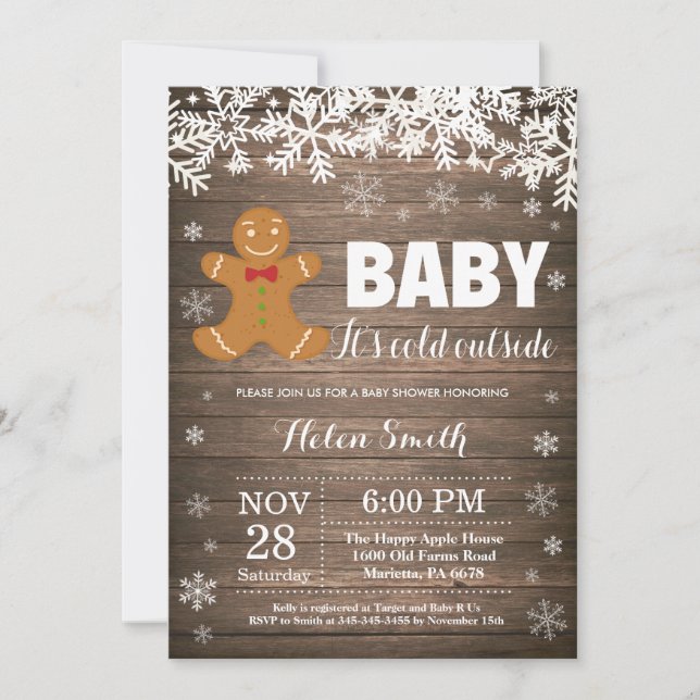 Invitation Bébé son froid dehors pain d'épices Baby shower ho (Devant)