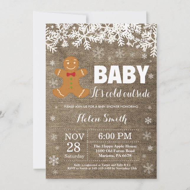 Invitation Bébé son froid dehors pain d'épices Baby shower ho (Devant)