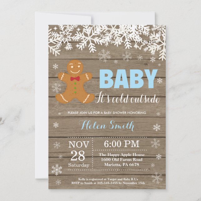 Invitation Bébé son froid dehors pain d'épices Baby shower ho (Devant)