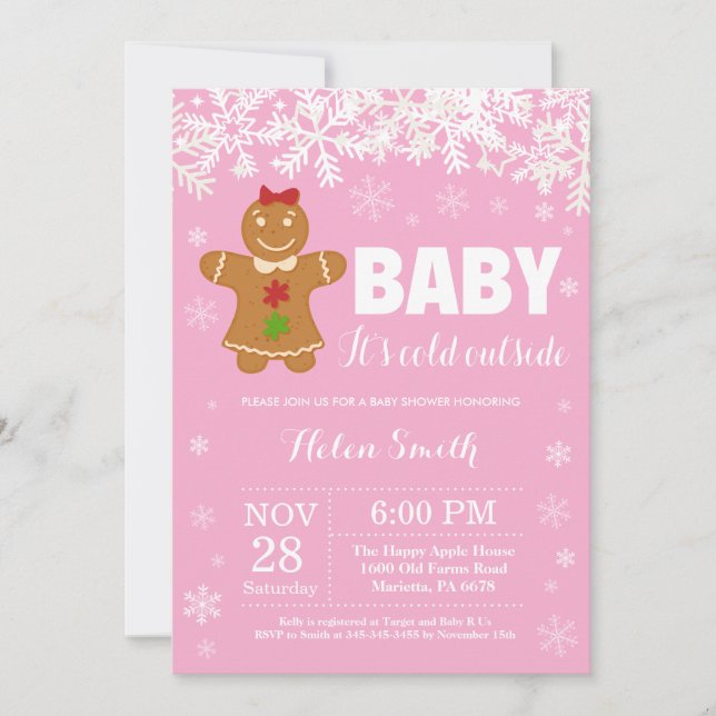 Invitation Bébé son froid dehors pain d'épices Baby shower ho (Devant)
