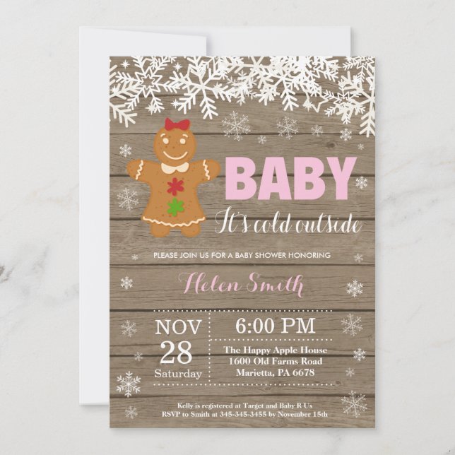 Invitation Bébé son froid dehors pain d'épices Baby shower ho (Devant)