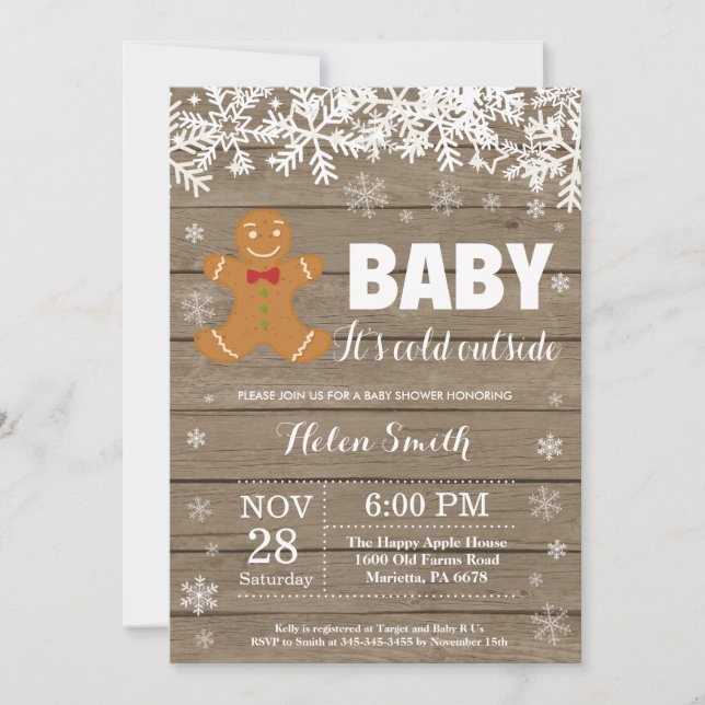 Invitation Bébé son froid dehors pain d'épices Baby shower ho (Devant)