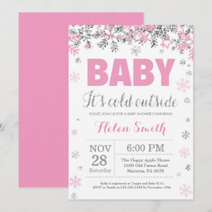 Invitation Bébé son froid dehors rose Baby shower fille en ar