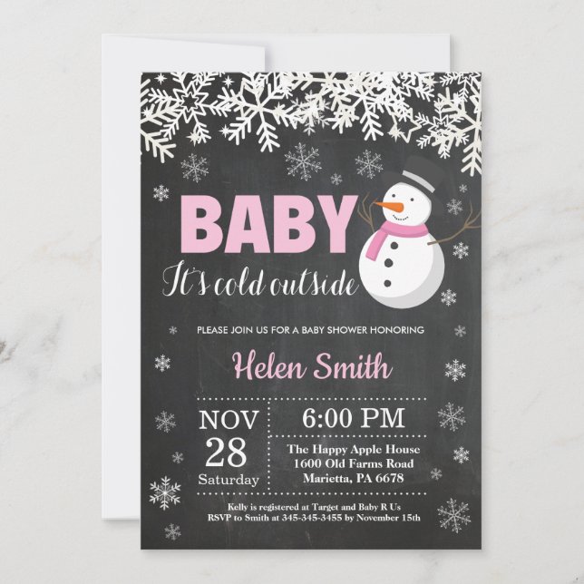 Invitation Bébé son froid en dehors du Baby shower de neigeus (Devant)
