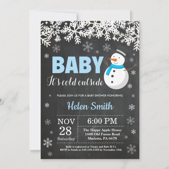 Invitation Bébé son froid en dehors du Baby shower Snowman (Devant)
