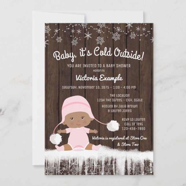 Invitation Bébé son froid extérieur filles Baby shower d'hive (Devant)