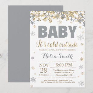 Invitation Bébé son froid extérieur Gold et Baby shower gris